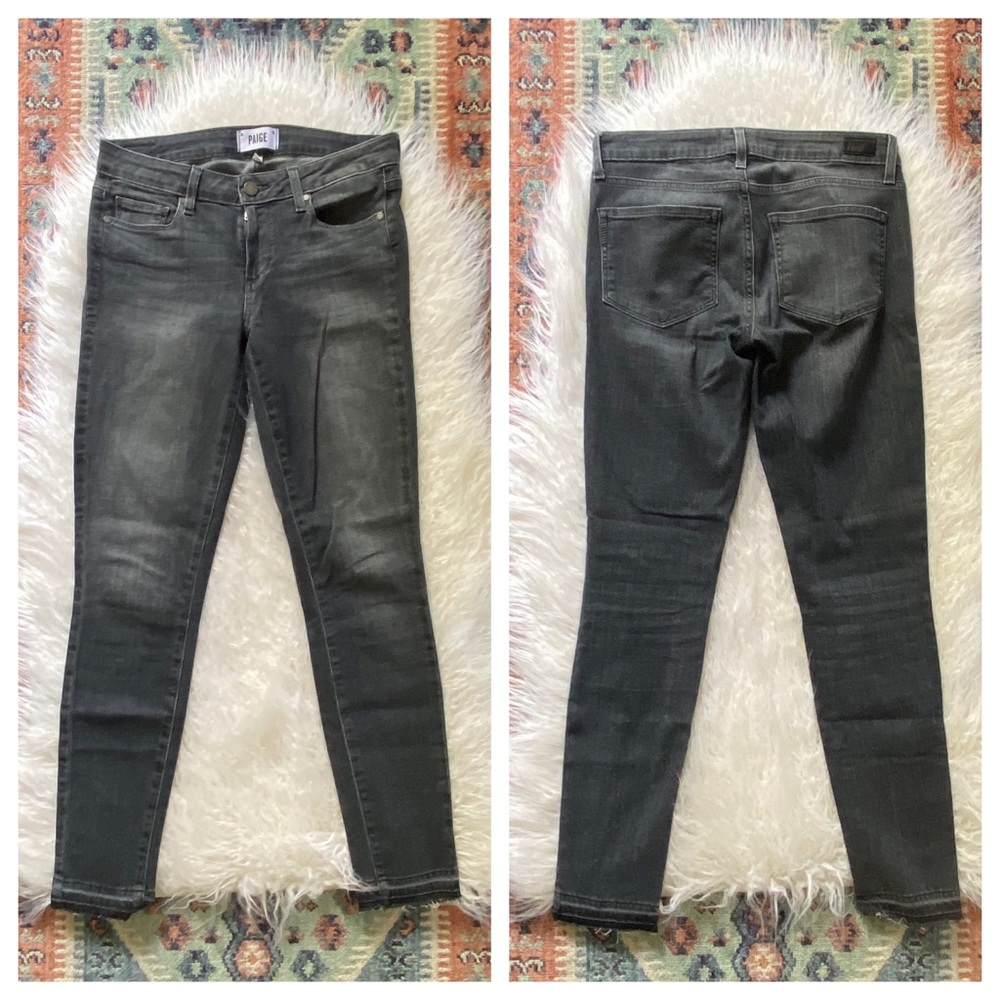 paige denim verdugo ankle skinny jean grey stretch denim raw hem size 28